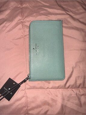 kate spade pebble leather zip wallet in mint